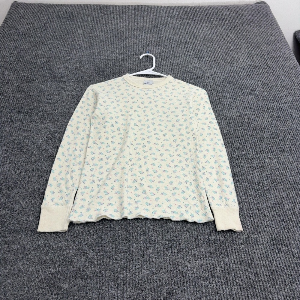 Vintage Duofold Thermal Shirt Women S Cream Cotton Wool Floral Base Layer USA